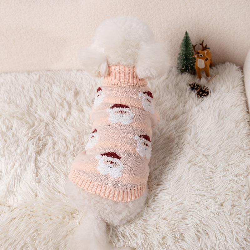 

Мягкие шерстяные свитера для маленьких и средних собак, розовый Санта-Клаус, повседневная рождественская одежда для питомцев, дышащий комбинезон для кошек со стойкой S