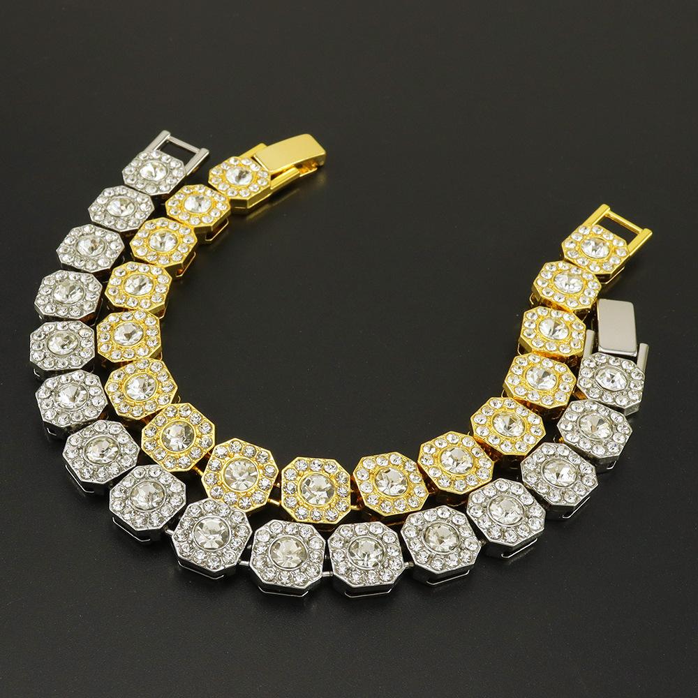 HNSP 13MM Wide Luxury Full Zircon Ice Tennis Hand Chain Bracelet for Men Gift Hip Hop Street Party Jewelry Accessories