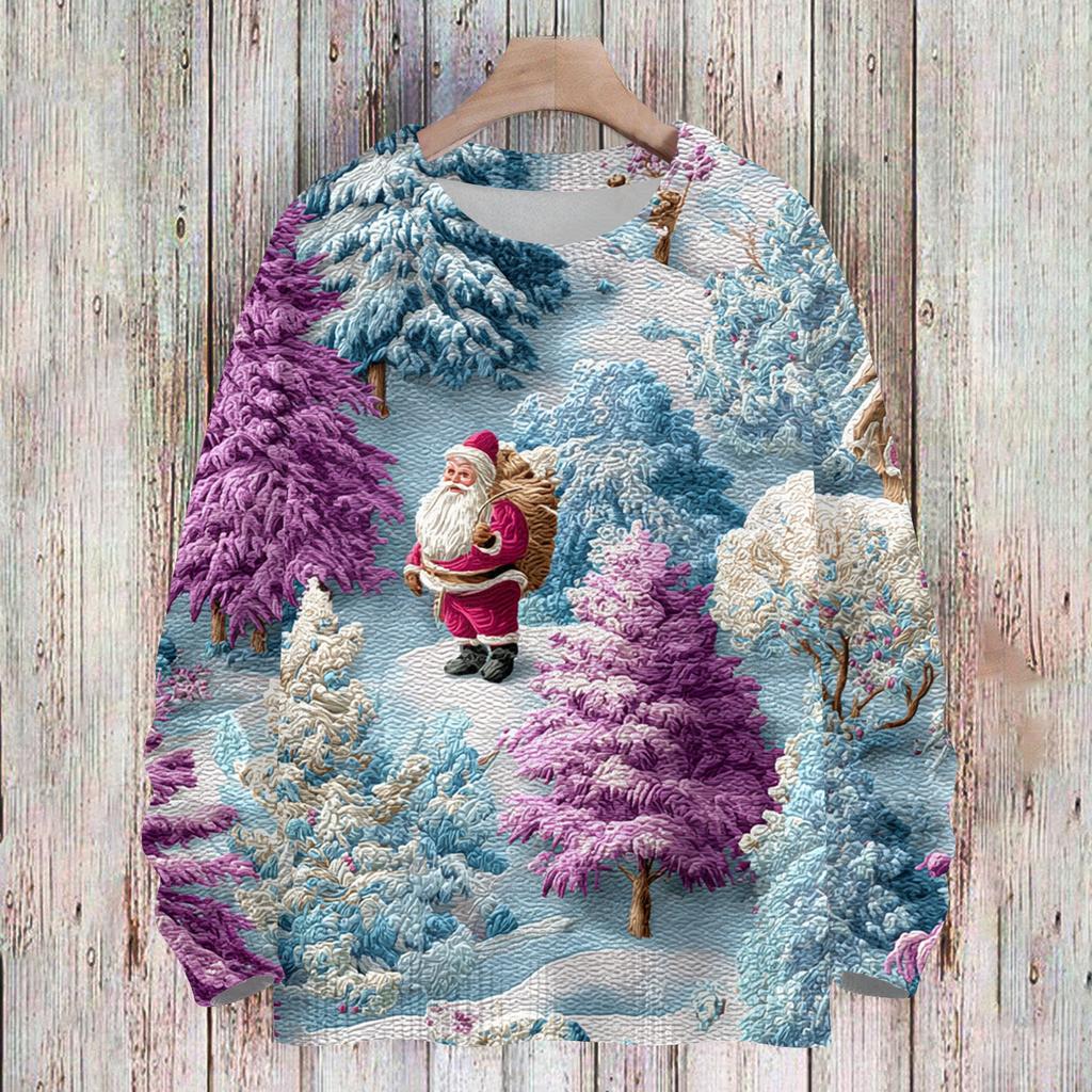 Ladies' Fashionable And Casual Christmas Cute Printed Round Neck Long Sleeved Knitted Yarn