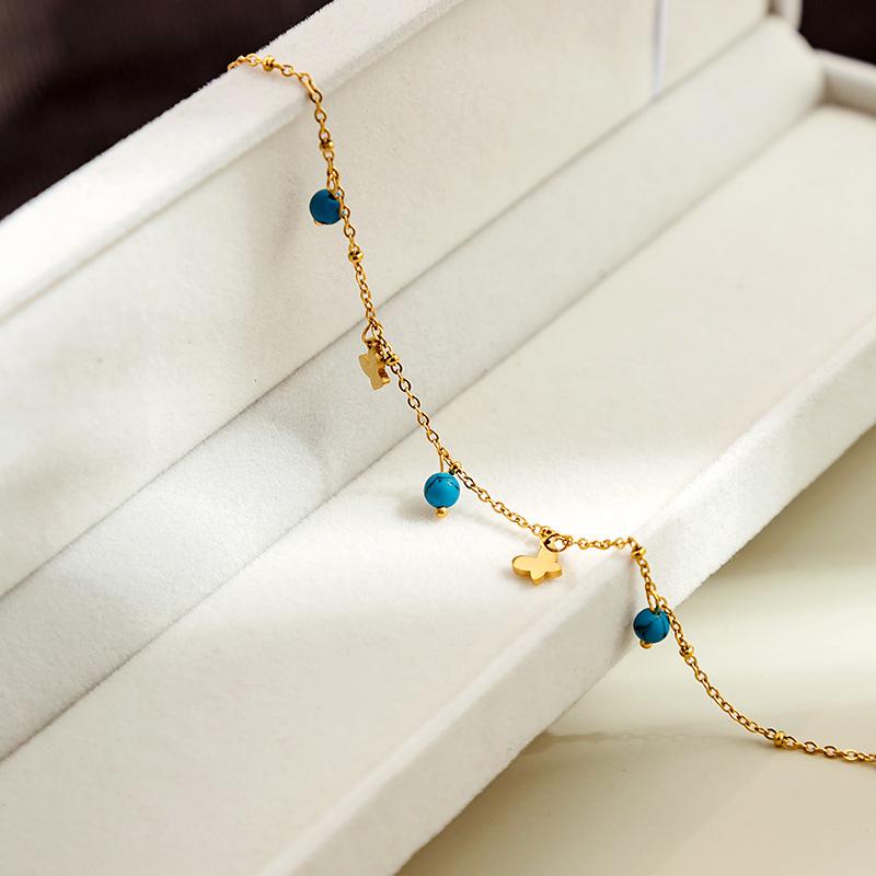 Metallic Turquoise Geometric Disc Anklet with Star and Butterfly Ornaments - Cold Temp Niche Style Accessories