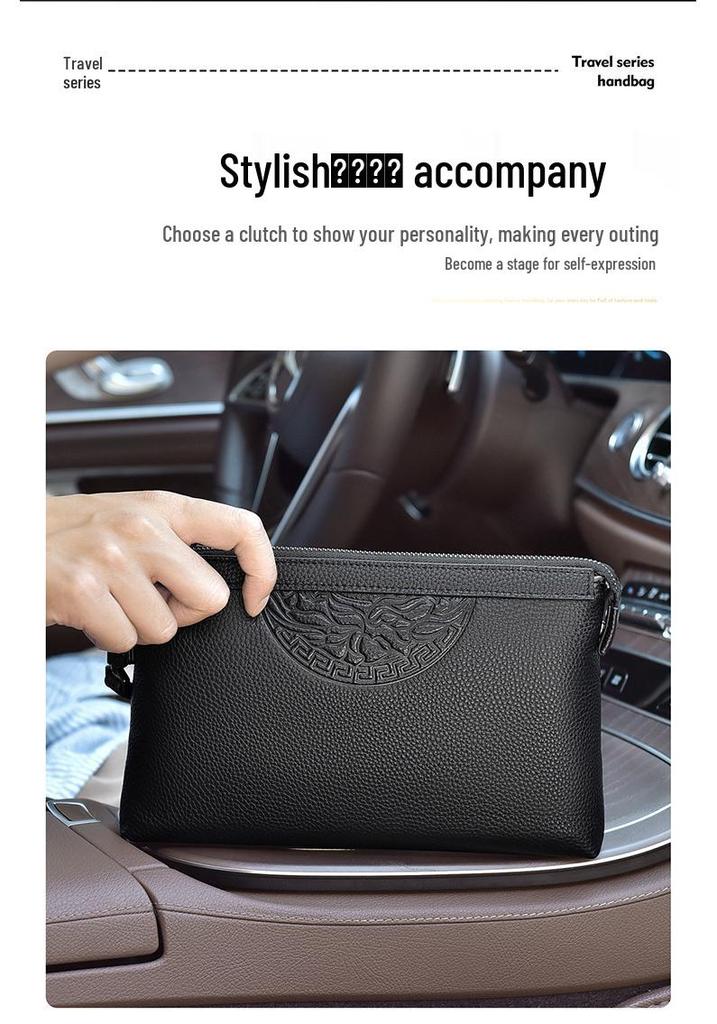 Stylish Men’s Embossed Cowhide Clutch | Large Capacity Envelope Handbag