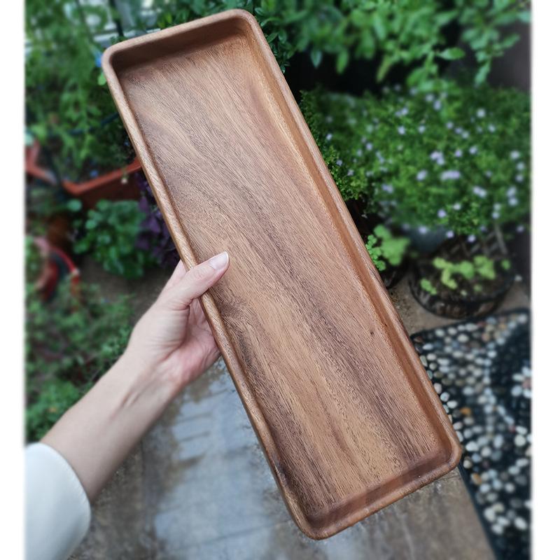 1 Stück Schwarznussholz Obstteller Snack Erfrischungsteller Massivholz Runde Schalen Rechteckiges Tablett für Lebensmittel