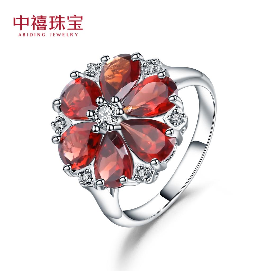 Natural Colored Treasure Red Garnet Ring, Light Luxury Design S925 Sterling Silver Inlaid Colored Gemstone Ring