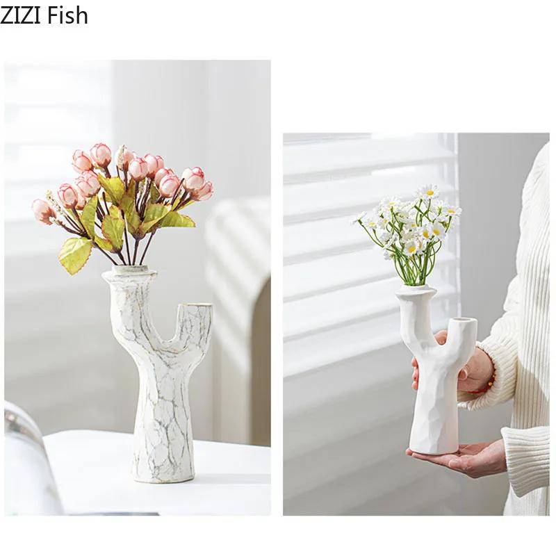 Tree Branches Shaped Vase Desk Decoration Artificial Flower Decorative Flower Arrangement Ceramic Vases Room Aesthetic Decor