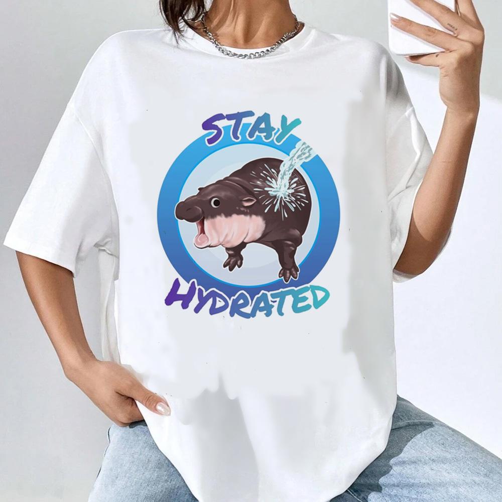 Moo Deng Oberteile T-Shirts Teenager Trendig Hip-Hop Popkultur Kawaii T-Shirt Retro Grunge Vintage Hip-Hop Bequem Y2k