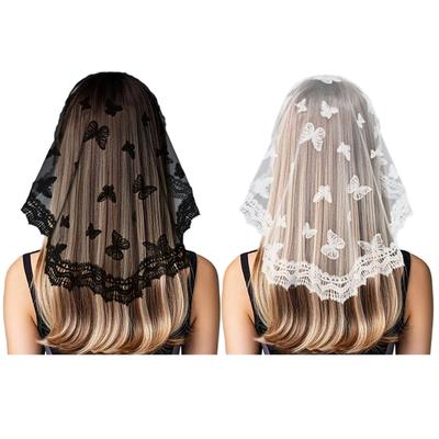 Woman Mantilla Shawl Wedding Church Lace Trim Scarf Soft Floral Scarf Veil Wedding Headwear Mantilla