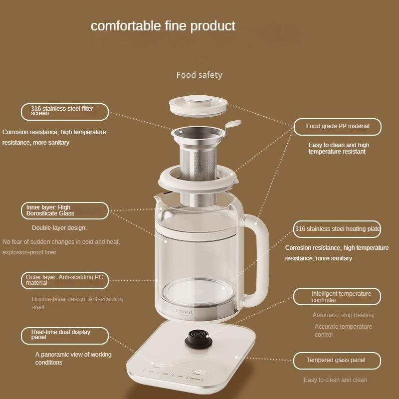 220 V Multifunktions-Wasserkocher mit Doppelschicht-Isolierung und Temperaturregelung für den Heimgebrauch, 1500 ml Topf zum Einkochen der Gesundheit