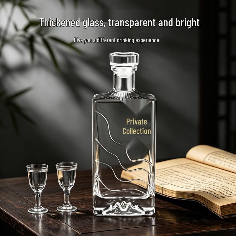 500ml Water Ripple Volcanic Base Transparent Baijiu Bottle Set - Original Pulp Glass Collection Series.