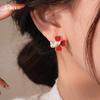18K Zircon Red Love Flower Stud Earrings Elegant Earrings Women