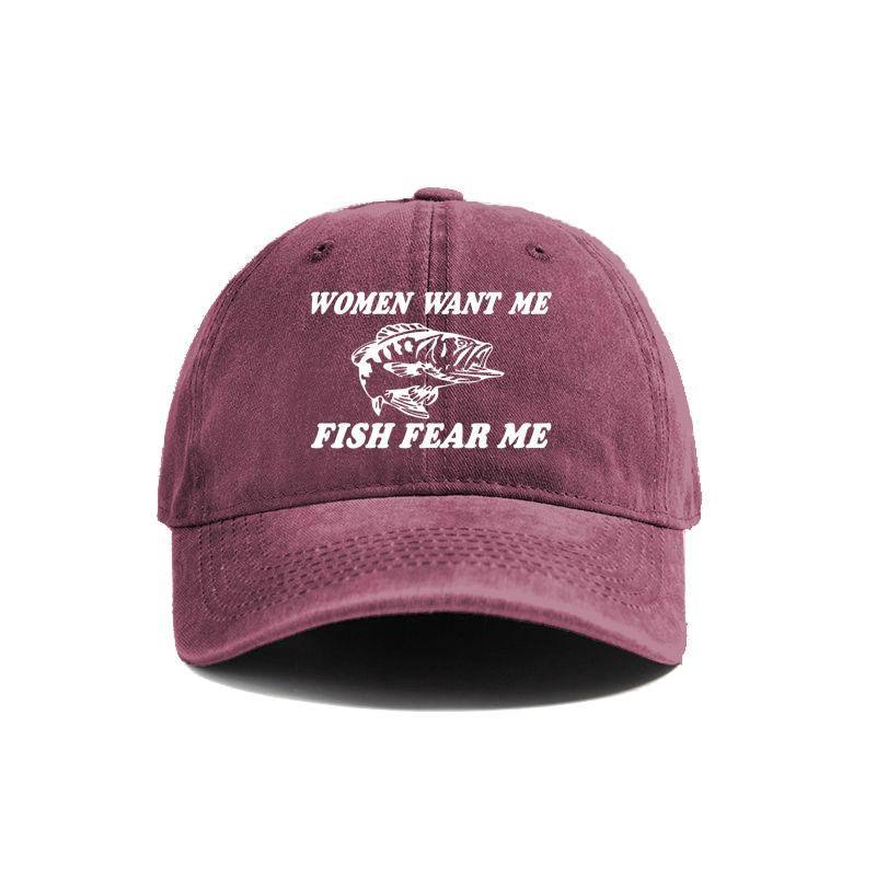 Frauen wollen mich Fische fürchten mich Baseballkappe Sommer Used Dad Hats Männer Outdoor Fischerkappen MZ478