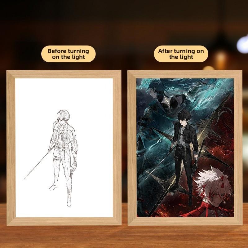 23cm/9.06in Wuthering Waves Mirror Light Painting Photo Anime Table Peripherals Night Lamp Collectible Birthday Decoration Gifts