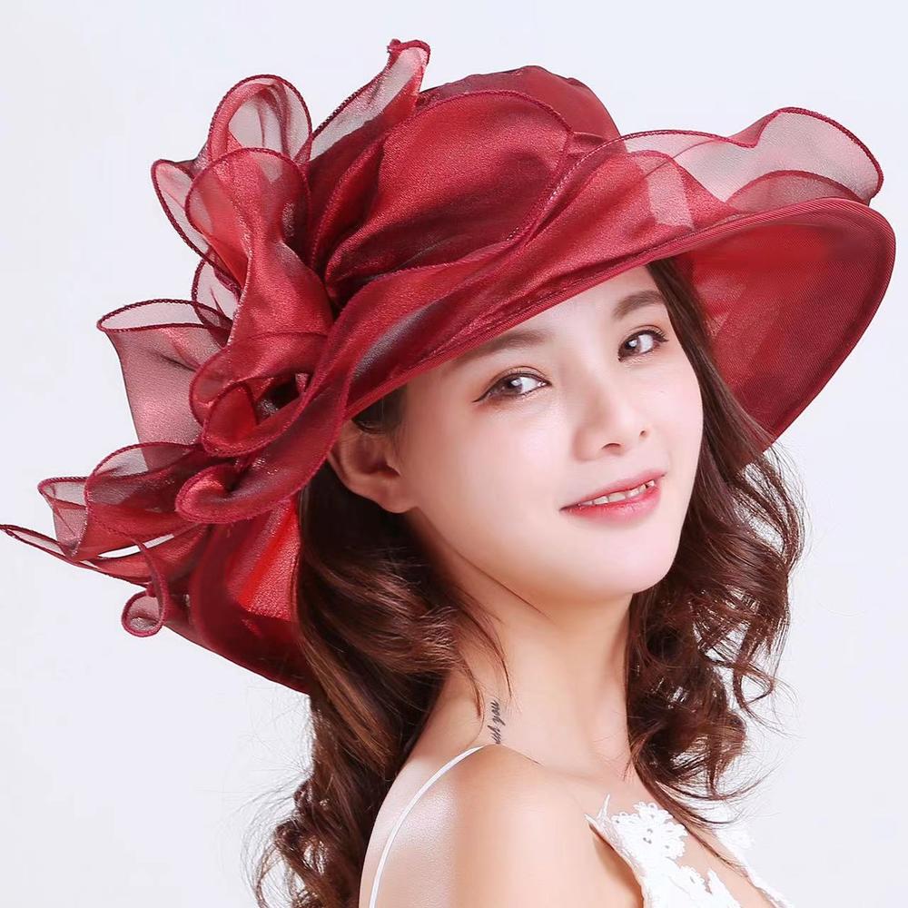 1Pc Women Organza Mesh Hat Ruffles Wide Brim Summer Bridal Sun Hat French Europe And America Exquisite Party Cap Beach Cap