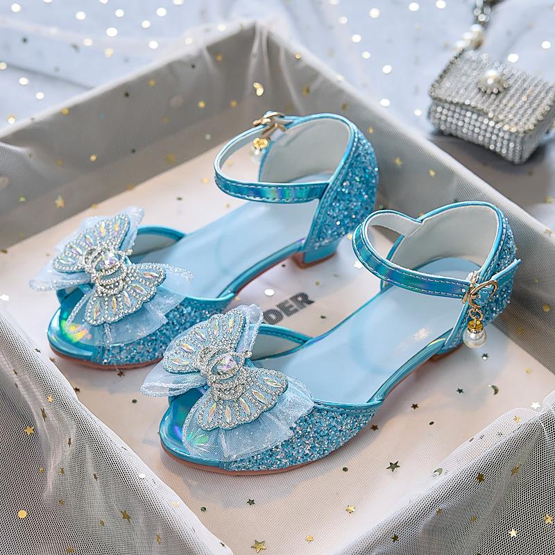 Children's High-heeled Crystal Princess Shoes with Sequins for Girls, Suitable for Stage Performances and Shows