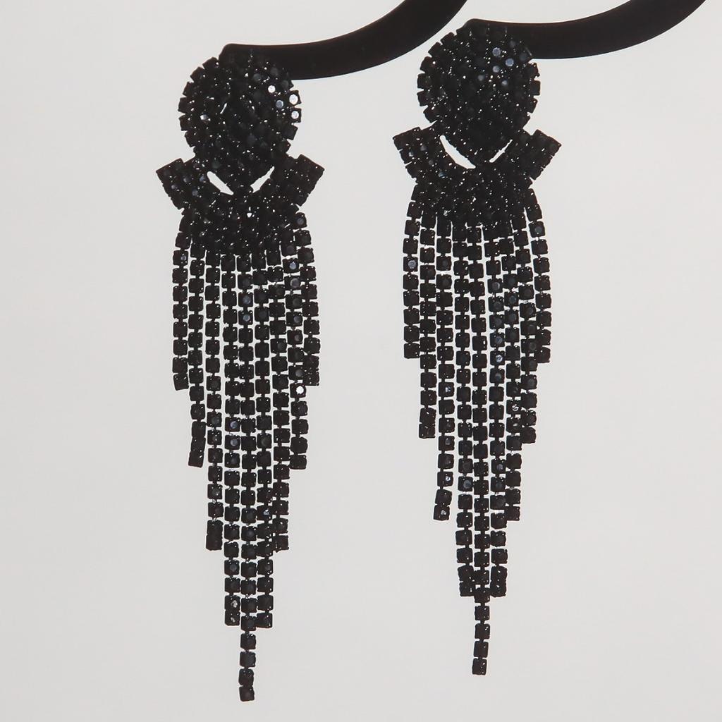 High-End Elektrophorese Schwarz Lange Wassertropfen Fransenohrringe