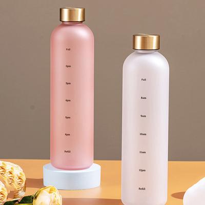 1L Water Bottle with Time Marker 32 OZ Fitness Sports Outdoor Travel Portable Leakproof Drinkware BPA Free Frosted Drink Bottles