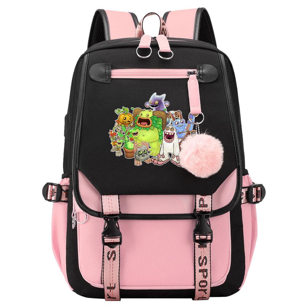 Game Monster Concert Printed USB Teen Student School Bag Men's and Women's Casual Webbing Flip Backpack