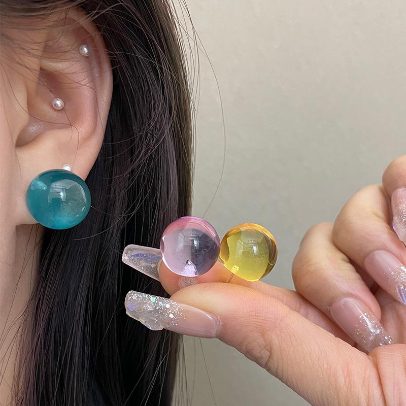 Colorful Spherical Earrings - New Stylish Resin Ear Studs, Sweet and Cute Round Bead Earrings