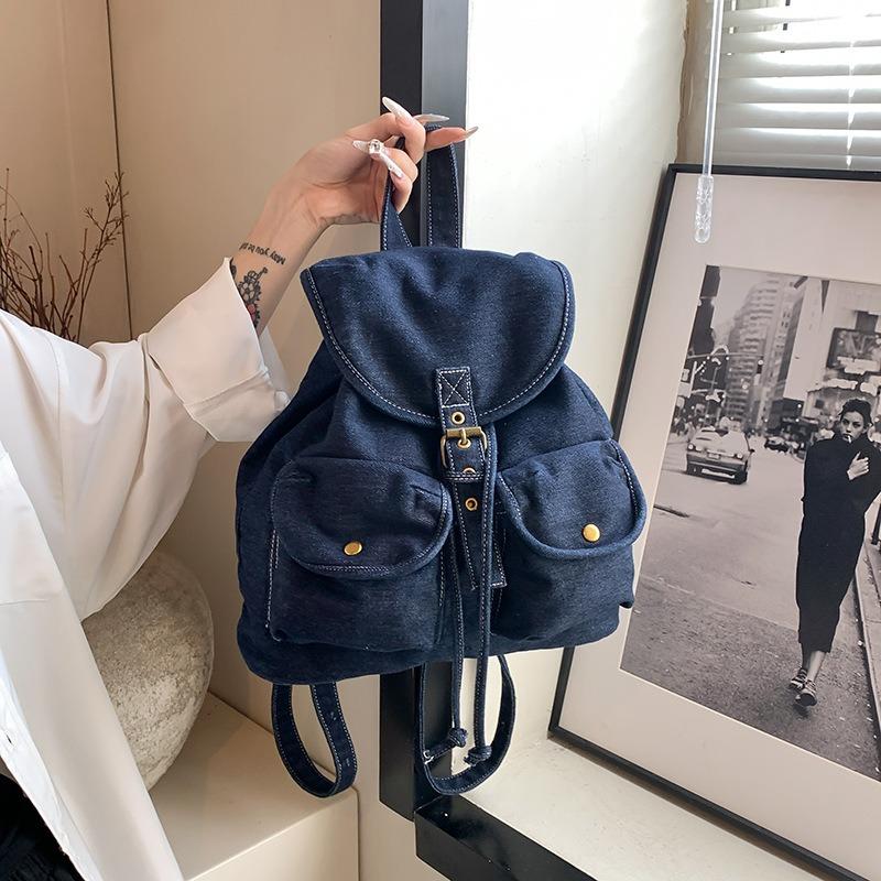 Denim Backpack Women's New Large-capacity Multi-pocket Portable Bucket Bag Student Commuter Travel Backpack