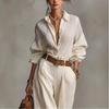 Cross-border foreign trade solid color women's clothing 2026 independent station long-sleeved button-up decorative shirt two-piece set women's 