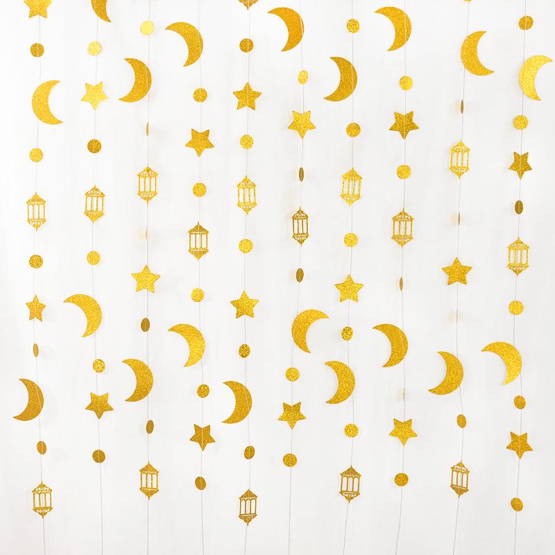13Ft Iridescent Ramadan EID Mubarak Banner Decorations Hanging Star Moon Lamp Garlands Ramadan Mubarak Home Decor Birthday Party