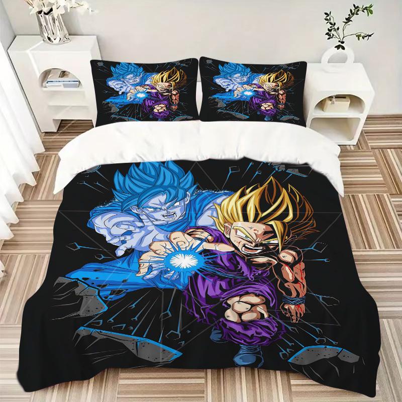 3pcs Goku and Vegeta Dragon Ball Super Print Cover Set Ultra Soft, Breathable, and Comfortable Bedding with Stylish Design for Bedroom and Guest