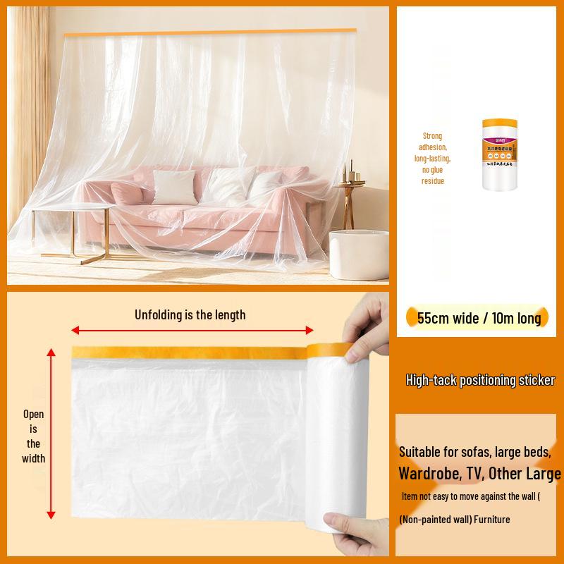 Thickened Plastic Dustproof Masking Film for Furniture Renovation and Spray Protection