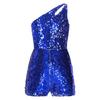Girls Sparkling Sequin Jumpsuit One Shoulder Design Keyhole Detail Sleeveless Short Bottom Romper