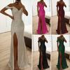 Dámské večerní šaty Bez ramena Výstřih do V Boční Rozparek Délka Flitrové Plesové šaty Slim Fit Ples Svatební Party Banket Maxi šaty