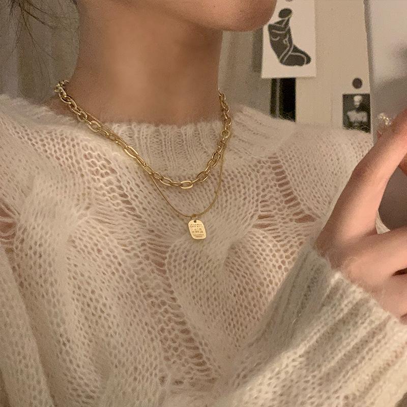 Double Layer Chain Square Brand Collarbone Chain Hip Hop Cool Tide Choker Women