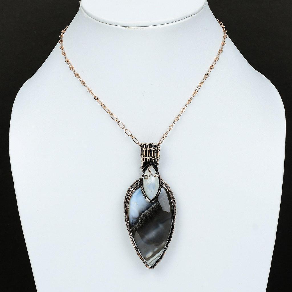 Owyhee Blue Opal Copper Wire Wrapped Pendant Handmade Gemstone Pendant Rainbow Moonstone Copper Jewelry Wrapping Stones Jewelry Gift For Her