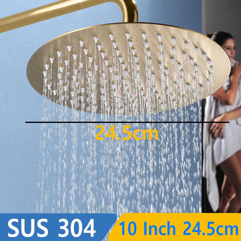 Rushed Gold Rainfall Shower Head 8"/10"/12" Inch Square Round 304 Stainless Steel Bathroom Faucet Rain Top Ceiling Showers Heads
