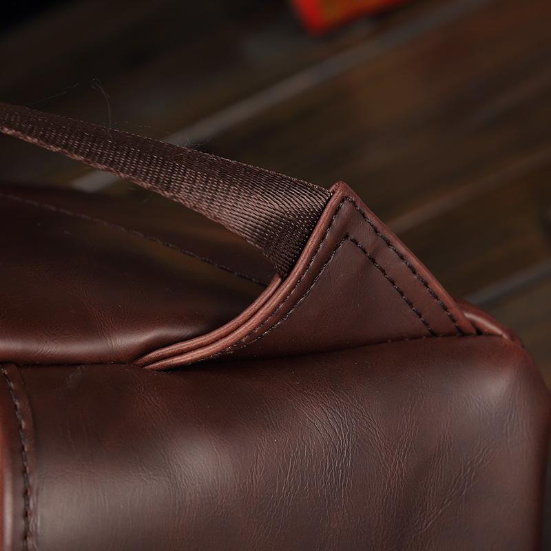 Trendy Men's British Fashion Backpack Personality Design Young Student Backpack Retro Crazy Horse Leather Bag 14-inch Computer Bag