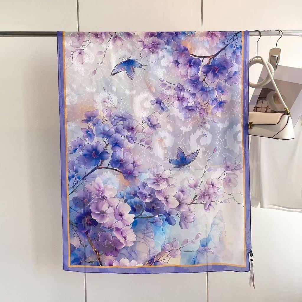New Style  Thin Chinese Style Jacquard High-end  Versatile Double-sided High-end Silk Scarf