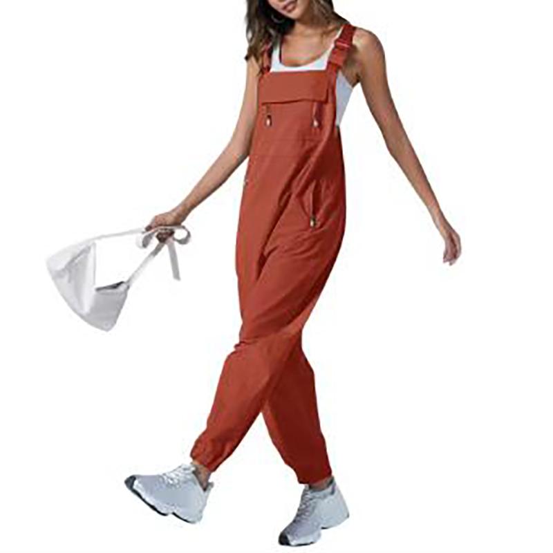 Monos de mujer, moda de verano, informales, holgados, de pierna ancha, con bolsillos insertados y tirantes con botones estilo retro.