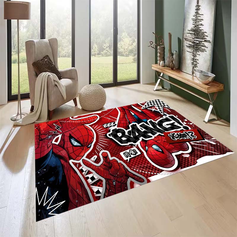 New custom-designed, cool Spider-Man rugs are available for your entryway, bathroom, and bedroom – featuring a spiderweb pattern