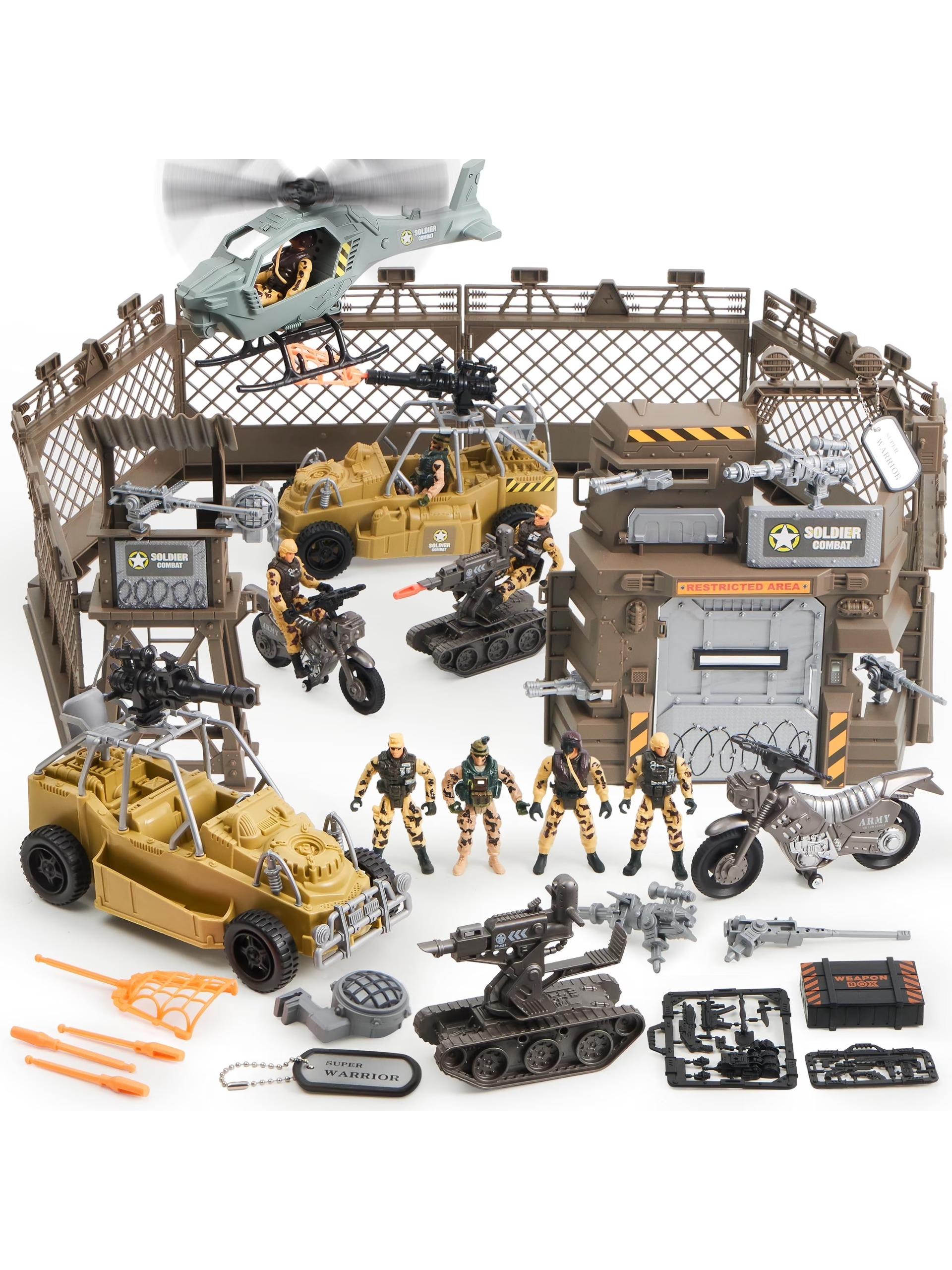 

Joyfy Military Base Toys Set Army Men Action Figures and Weapon Gear Accessories Military Combat Toys for Kids Birthday Gift