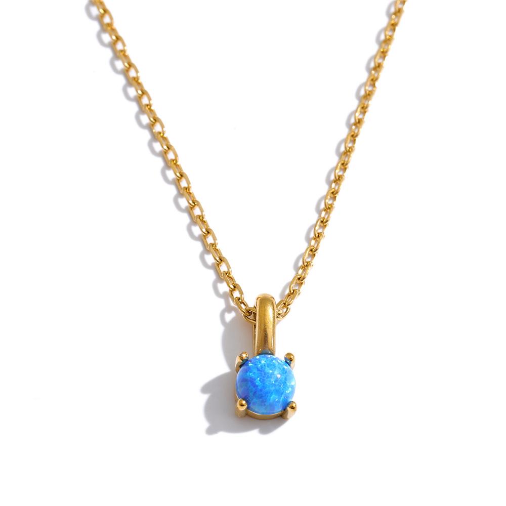 Yhpup 3 Color Stainless Steel Natural Opal Stone Pendant Necklace 2026 New Arrival Exquisite Chic Collar Jewelry Gift  Wholesale