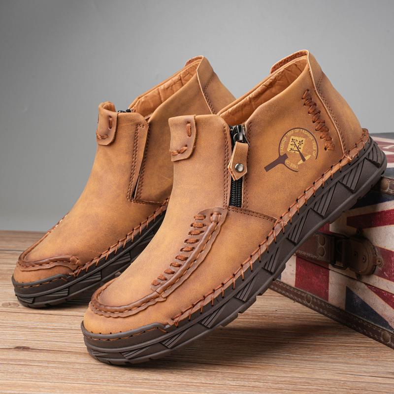 

Мужская повседневная обувь средней высоты Мужская обувь большого размера для активного отдыха с молниями Модная повседневная мужская обувь с ручной строчкой 48 золотой