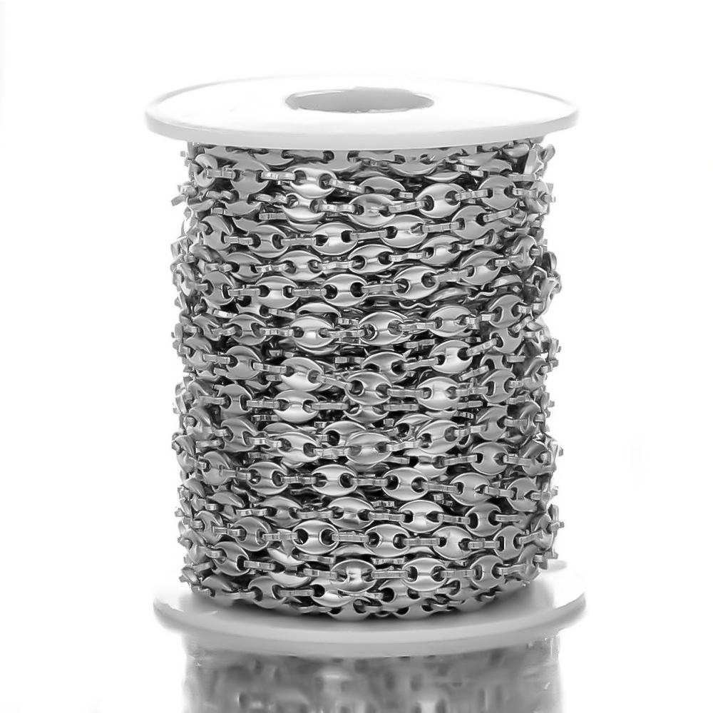 

1 Meter Stainless Steel Coffee Bean Beads Link Chains Wholesale Bulk DIY Jewelry Making Women Necklace Crafts Findings Bracelets