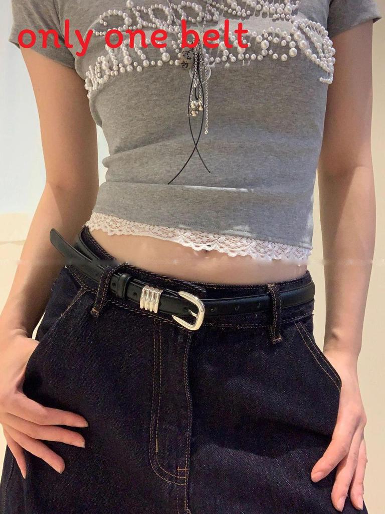 Pu Leather Thin Waist Belt For Women With Alloy Buckle For Denim And Dresses
