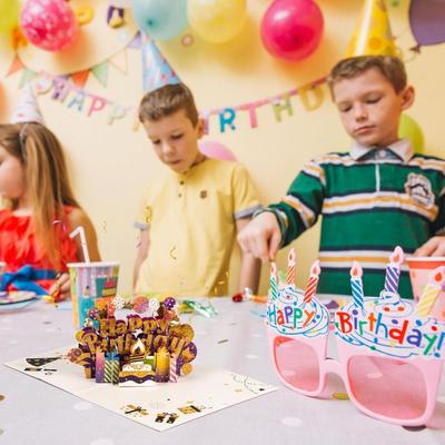 New 3D Happy Birthday Card Pop Up Foldable Gift Card Best Wishes Four-Layer Birthday Cake Mother's Day Card Gift