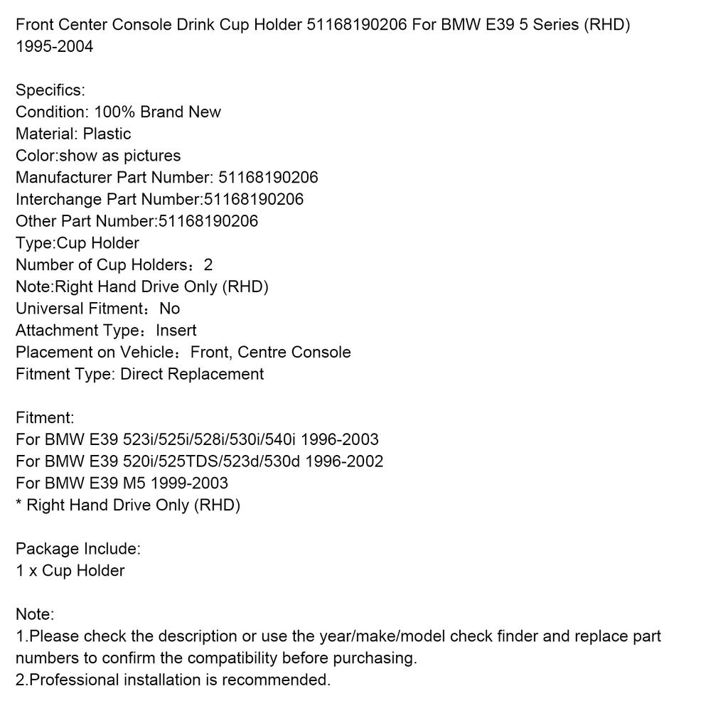 Vordere Mittelkonsole Getränkebecherhalter 51168190206 Für BMW E39 5er (RHD)