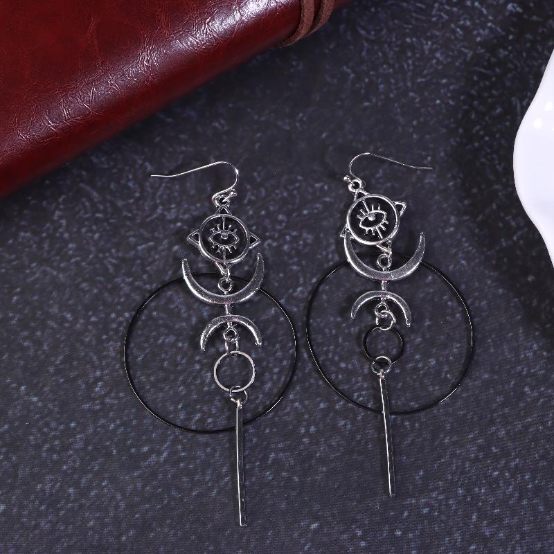 Exaggerated Moon Crescent Devil Eye Large Circle Long Earrings For Women Vintage Jewelry Gift Accessories