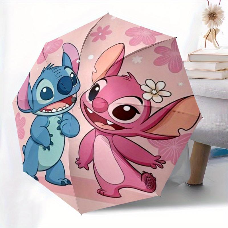 Stitch,Lilo Automatic Folding Umbrella Simple 8 Rib Design, Bright Cartoon Pattern, Durable Iron Frame, Suitable For Travel, Outdoor, Beac