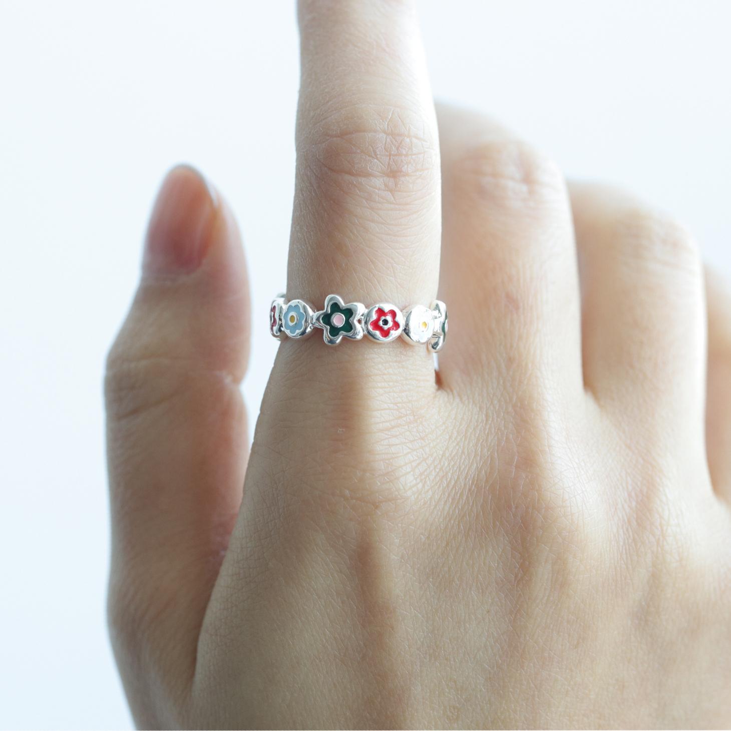 

PANJBJ 925 Sterling Silve Drip Glaze Ring for Women Gift Flower Irregular Design Sweet Jewelry Birthday Gift Dropshipping