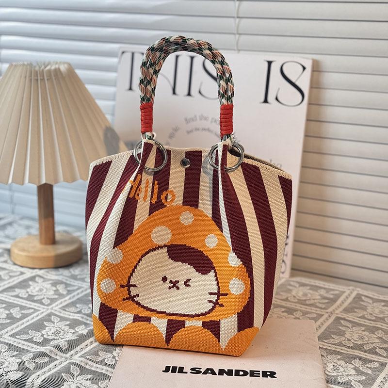 Handtasche mit großer Kapazität im japanischen und koreanischen Strickstil - Tragbare, pendlerfreundliche Tragetasche mit einem kleinen quadratischen Design für diverse Gegenstände