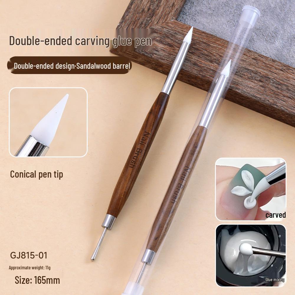 Double-Ended Sandalwood Carving & Glue Mixing Pen: Comfortable Grip, Multi-Functional Silicone Nail Art Tool.