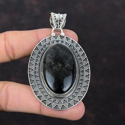 Silver Sheen Obsidian Pendant Genuine Gemstone Jewelry 925 Sterling Silver Pendant Handmade Vintage Pendant Gift For Wife Boho Style Jewelry