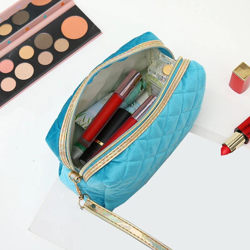 New Velvet Women's Cosmetic Bags Clutch Handbag Portable Zipper Travel Phone Storage Bags Vintage Makeup Bag for Girl