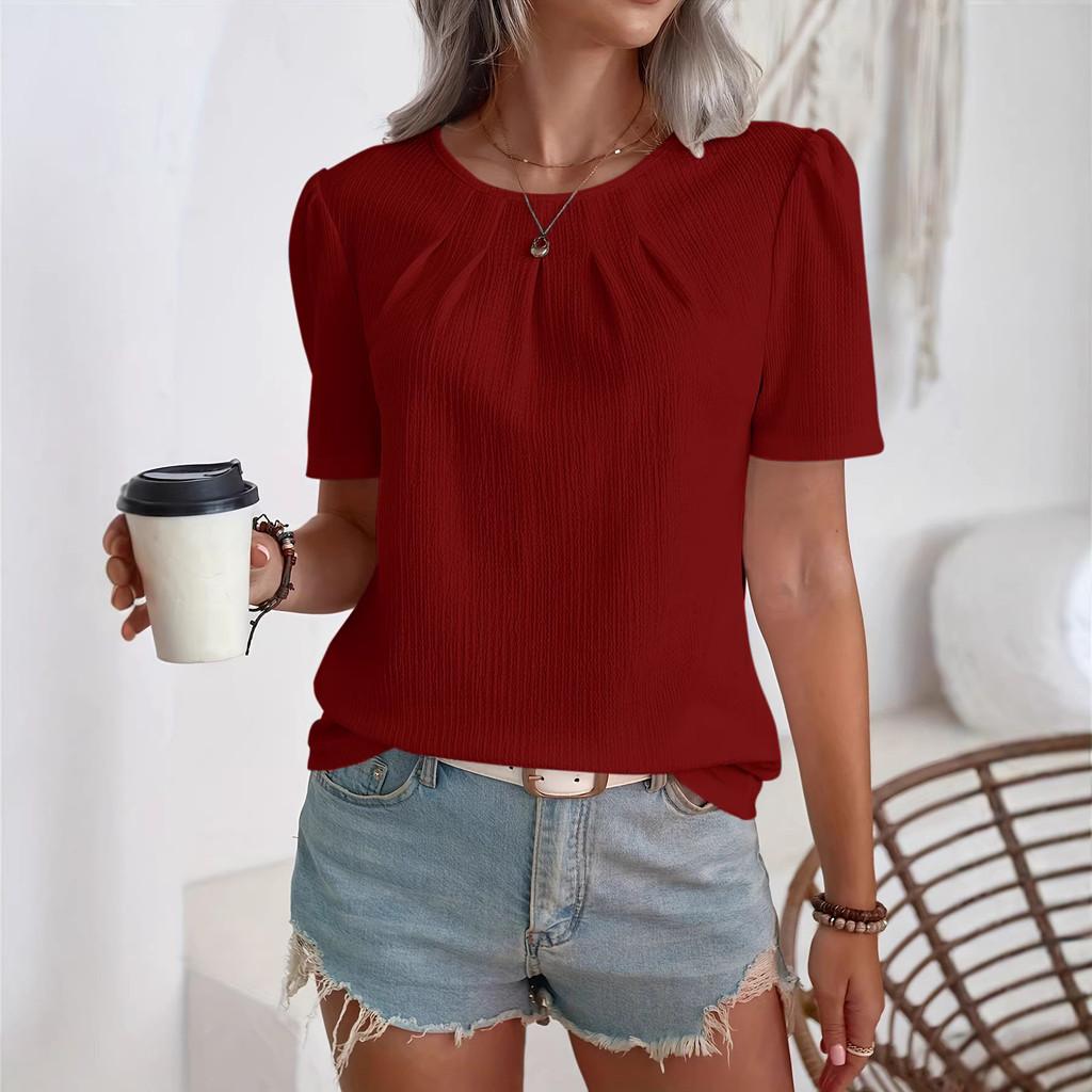 Casual Womens T Shirt With Pleated Design And Polyester Fabric For Daily Wear